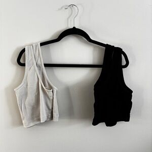 Ribbed Crop Tank Top - Black & Cream